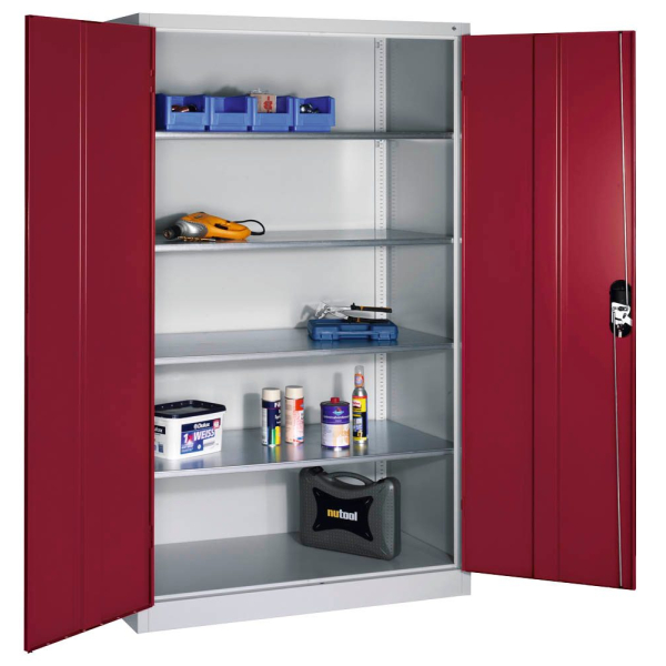 4064615179779 - Sichtfenster-Flügeltürschrank HxBxT 1950 x 1200 x 500 mm 4 Fachböden 3 Schubladen lichtgrau   lichtgrau C+P